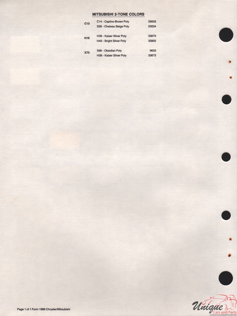 1986 Mitsubishi Import Paint Charts PPG 2